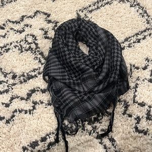 Checked Black & Gray Lightweight Large Square Wrap Scarf with Fringes